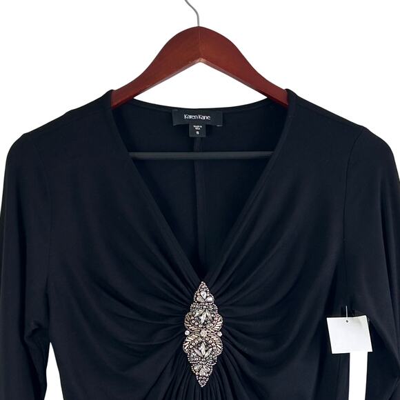 Karen Kane Black Long Sleeve Blouse with Silver Accent - Picture 5 of 8